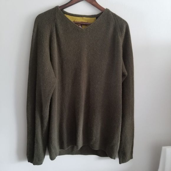 Territory Reserve Cashmere Silk Cotton Blend V-Neck Ribbed Sweater Green XL - Picture 1 of 6